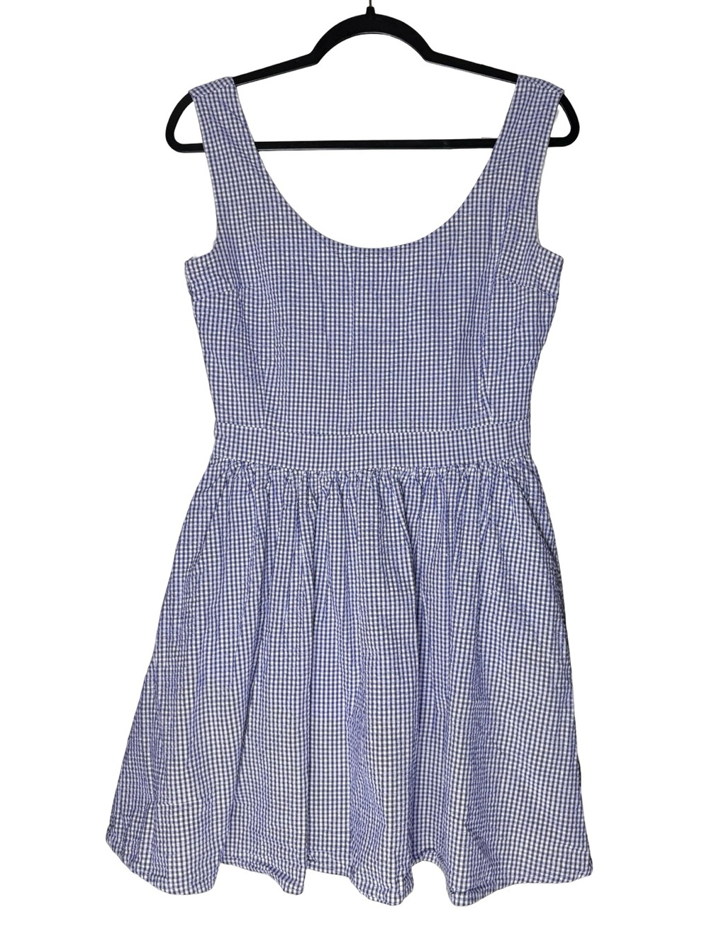 Kiel James Patrick Dress Sz 2 Blue Gingham Seersucker Cotton Fit Flare Preppy